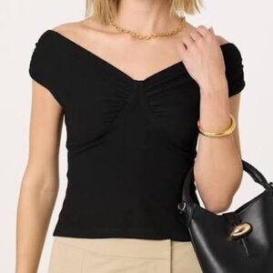 ASTR Ruched Off Shoulder Black Top Medium